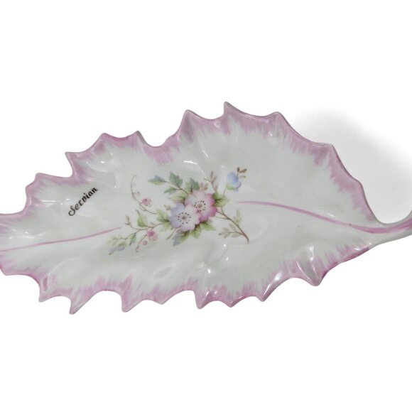 FD Chauvigny Porcelain Floral Vase And Leaf Dish in Pink And White France Vintag - Picture 2 of 10
